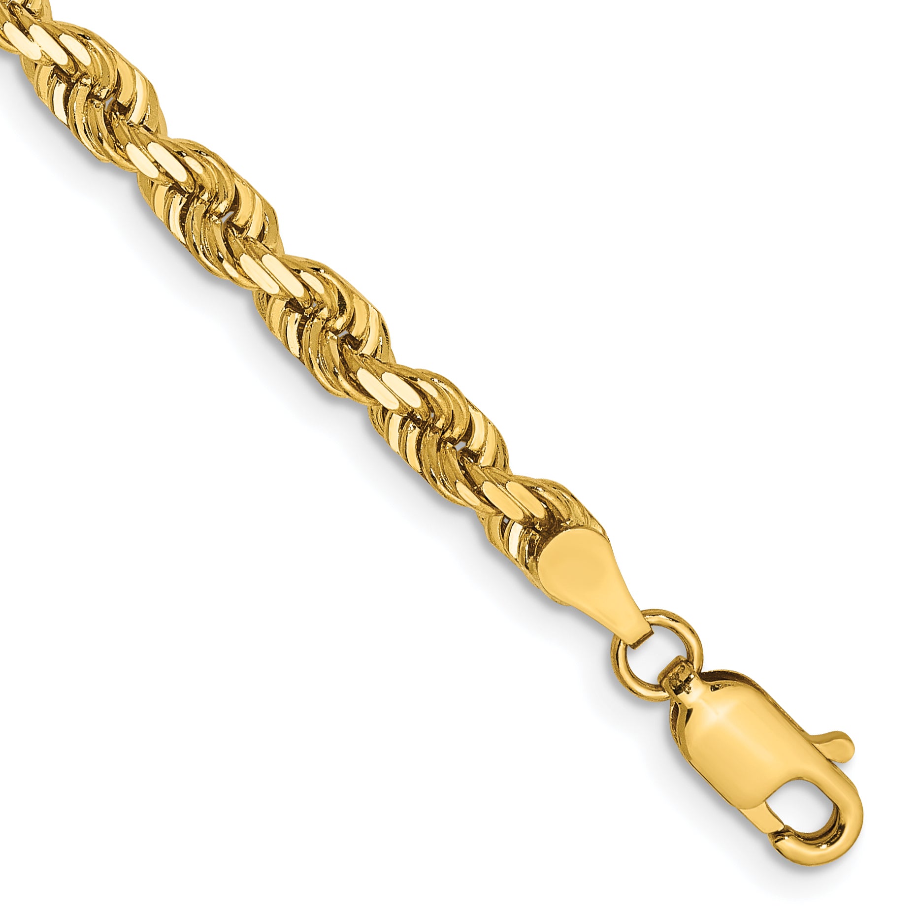 14K 8 Inch 4mm Diamond-cut Quadruple Rope Lobster Clasp Chain