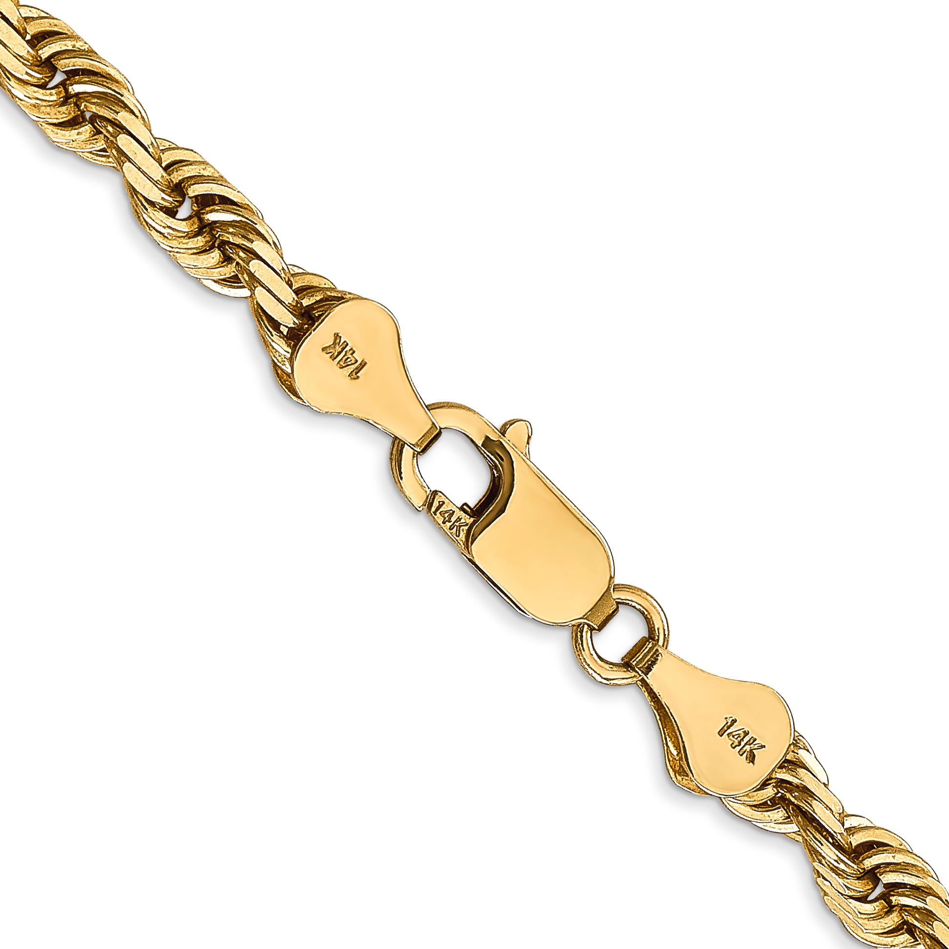 14K 20 Inch 5mm Diamond-cut Quadruple Rope Lobster Clasp Chain