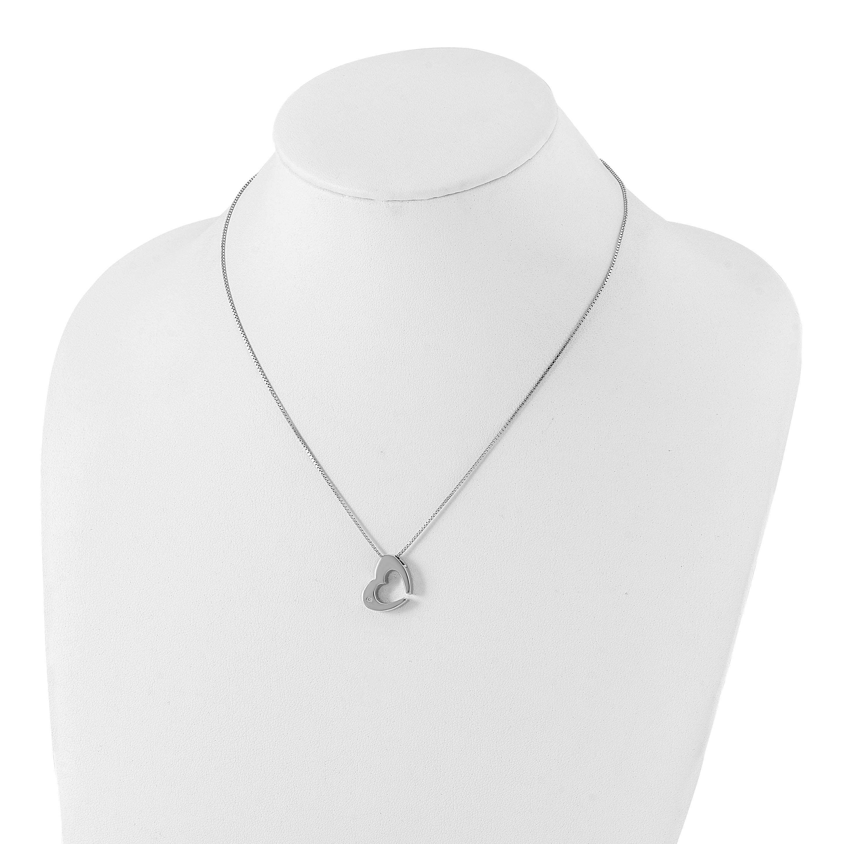 White Ice Sterling Silver Rhodium-plated 18 Inch Diamond Heart Necklace with 2 Inch Extender