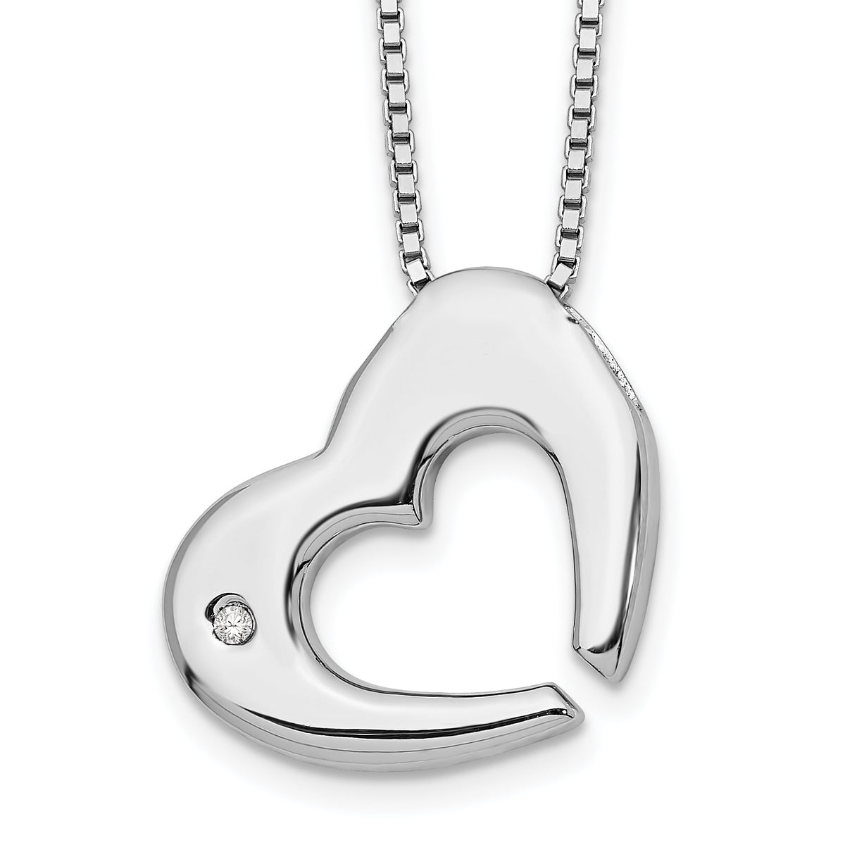 White Ice Sterling Silver Rhodium-plated 18 Inch Diamond Heart Necklace with 2 Inch Extender