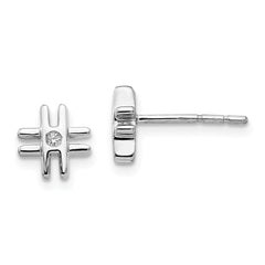 White Ice Sterling Silver Rhodium-plated Diamond Hashtag Sign Post Earrings