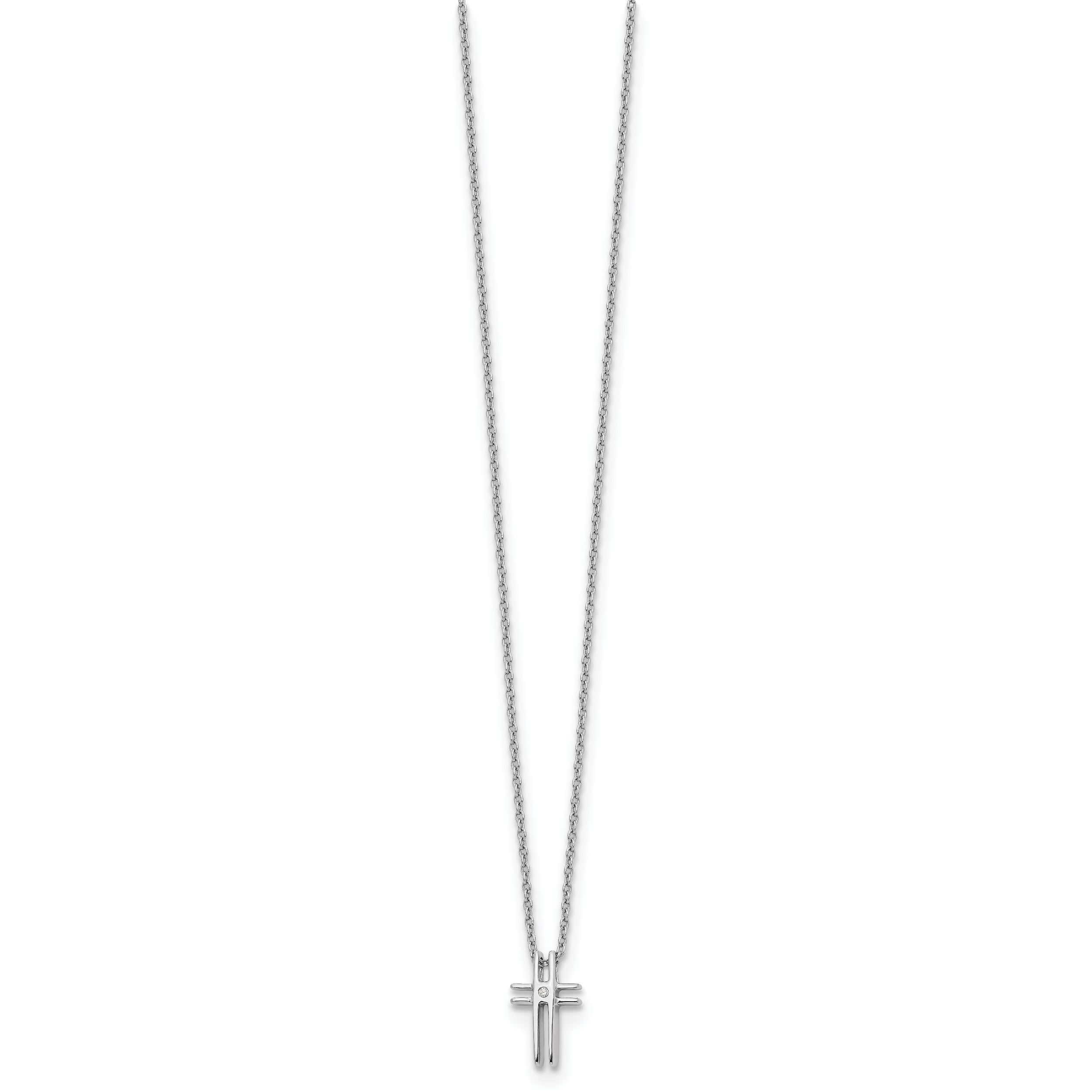 White Ice Sterling Silver Rhodium-plated 18 Inch Diamond Cross Necklace with 2 Inch Extender