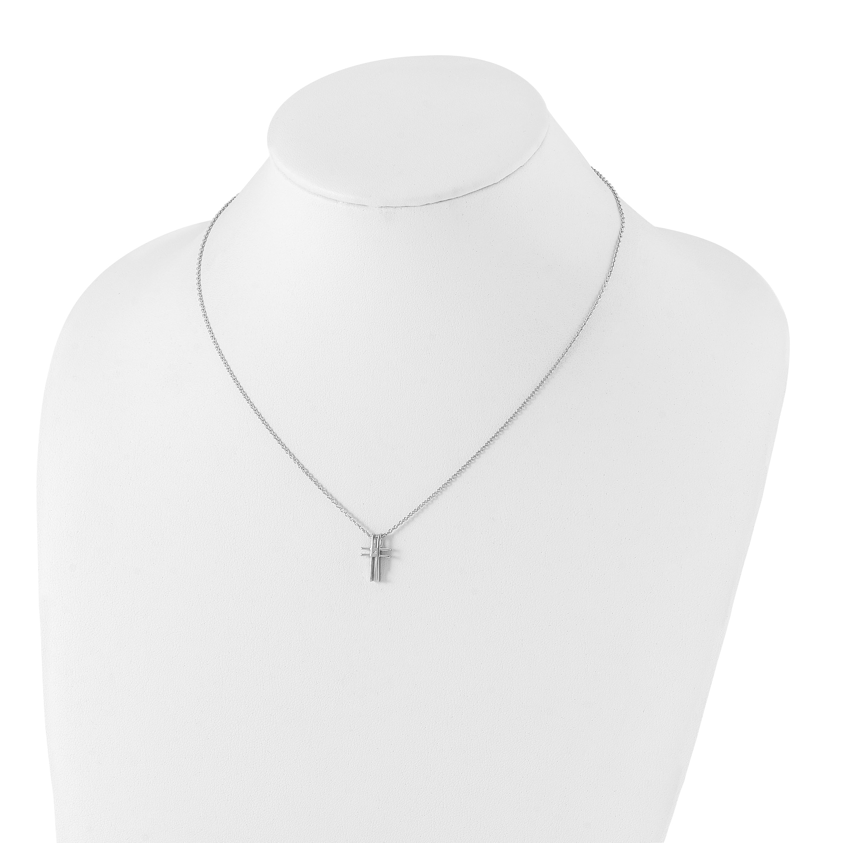 White Ice Sterling Silver Rhodium-plated 18 Inch Diamond Cross Necklace with 2 Inch Extender