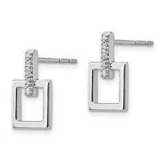 White Ice Sterling Silver Rhodium-plated Diamond Open Square Dangle Earrings