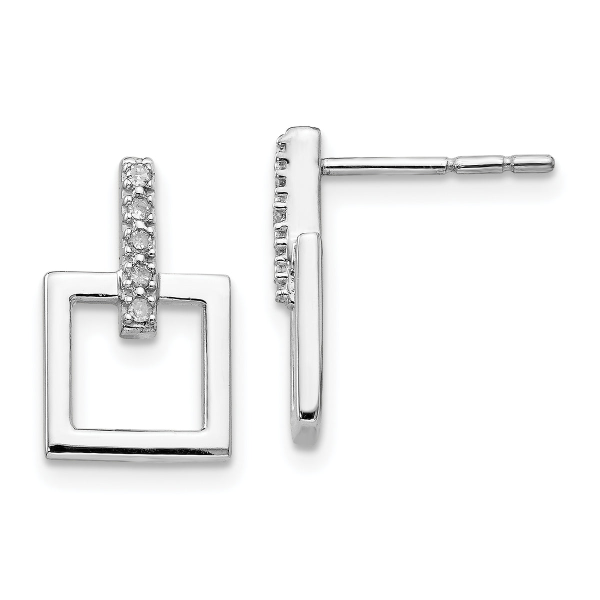 White Ice Sterling Silver Rhodium-plated Diamond Open Square Dangle Earrings