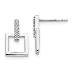 White Ice Sterling Silver Rhodium-plated Diamond Open Square Dangle Earrings