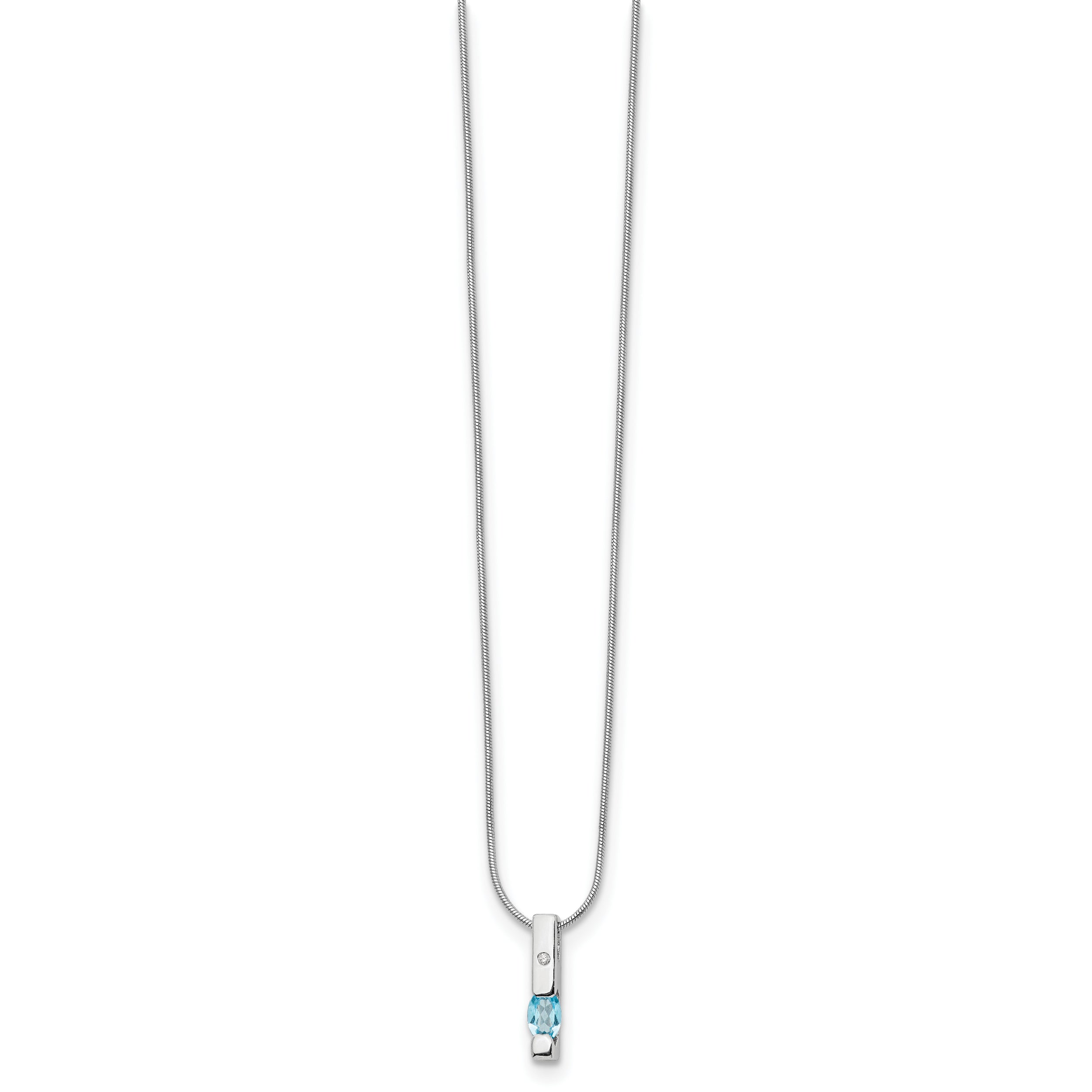 Sterling Silver RH Plated White Ice .02ct. Dia./Blue Topaz w/2IN Ext Neckla