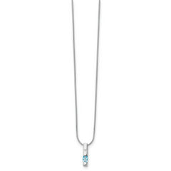 Sterling Silver RH Plated White Ice .02ct. Dia./Blue Topaz w/2IN Ext Neckla