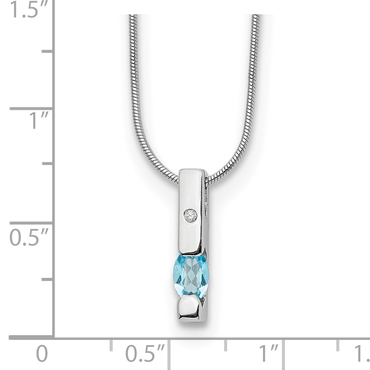 Sterling Silver RH Plated White Ice .02ct. Dia./Blue Topaz w/2IN Ext Neckla