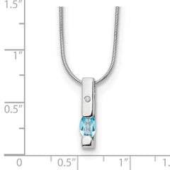 Sterling Silver RH Plated White Ice .02ct. Dia./Blue Topaz w/2IN Ext Neckla