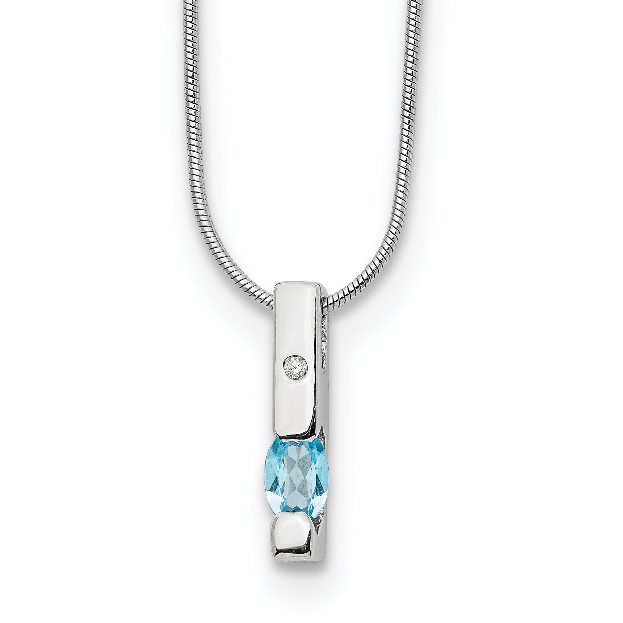 Sterling Silver RH Plated White Ice .02ct. Dia./Blue Topaz w/2IN Ext Neckla