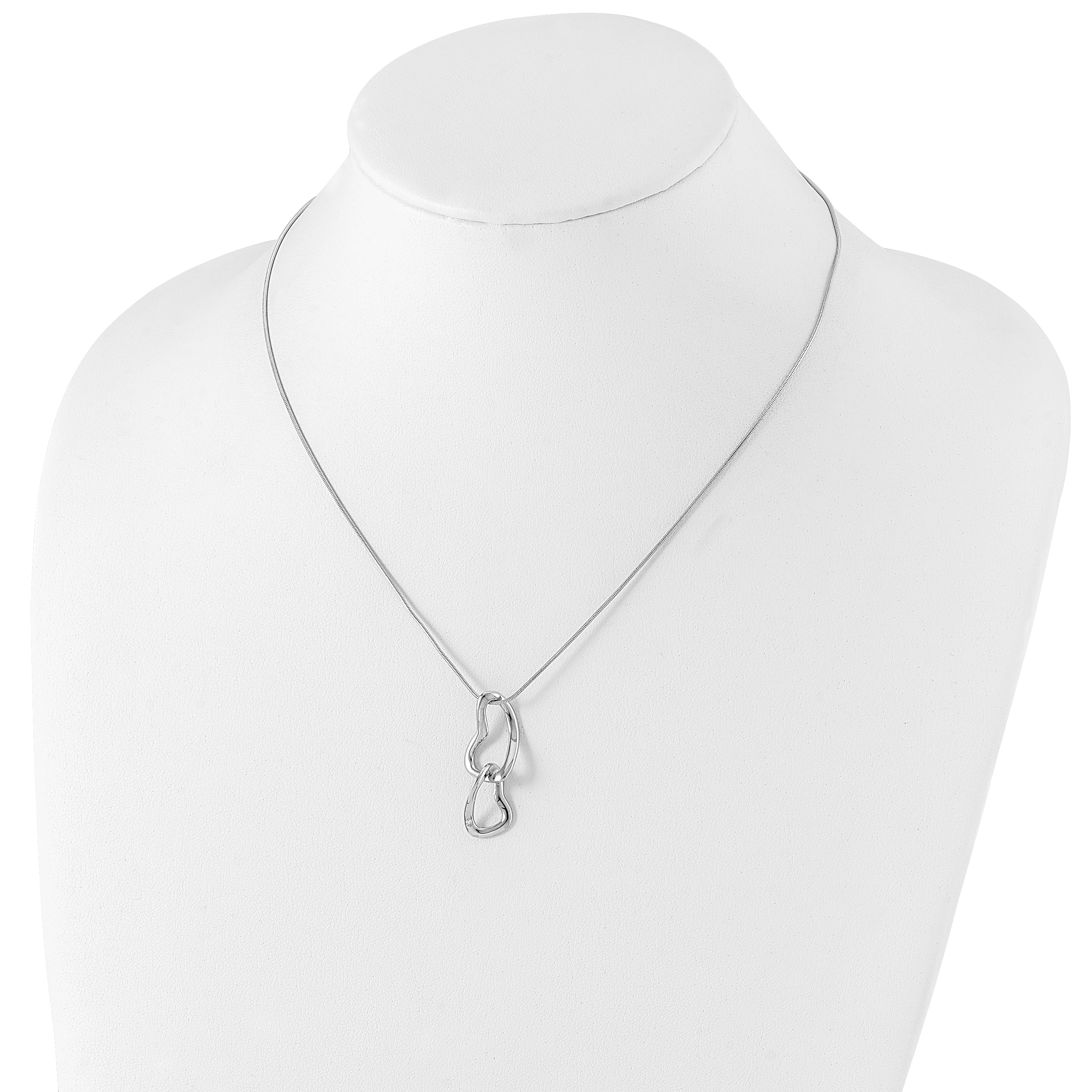 White Ice Sterling Silver Rhodium-plated 18 Inch Diamond Hearts Necklace with 2 Inch Extender