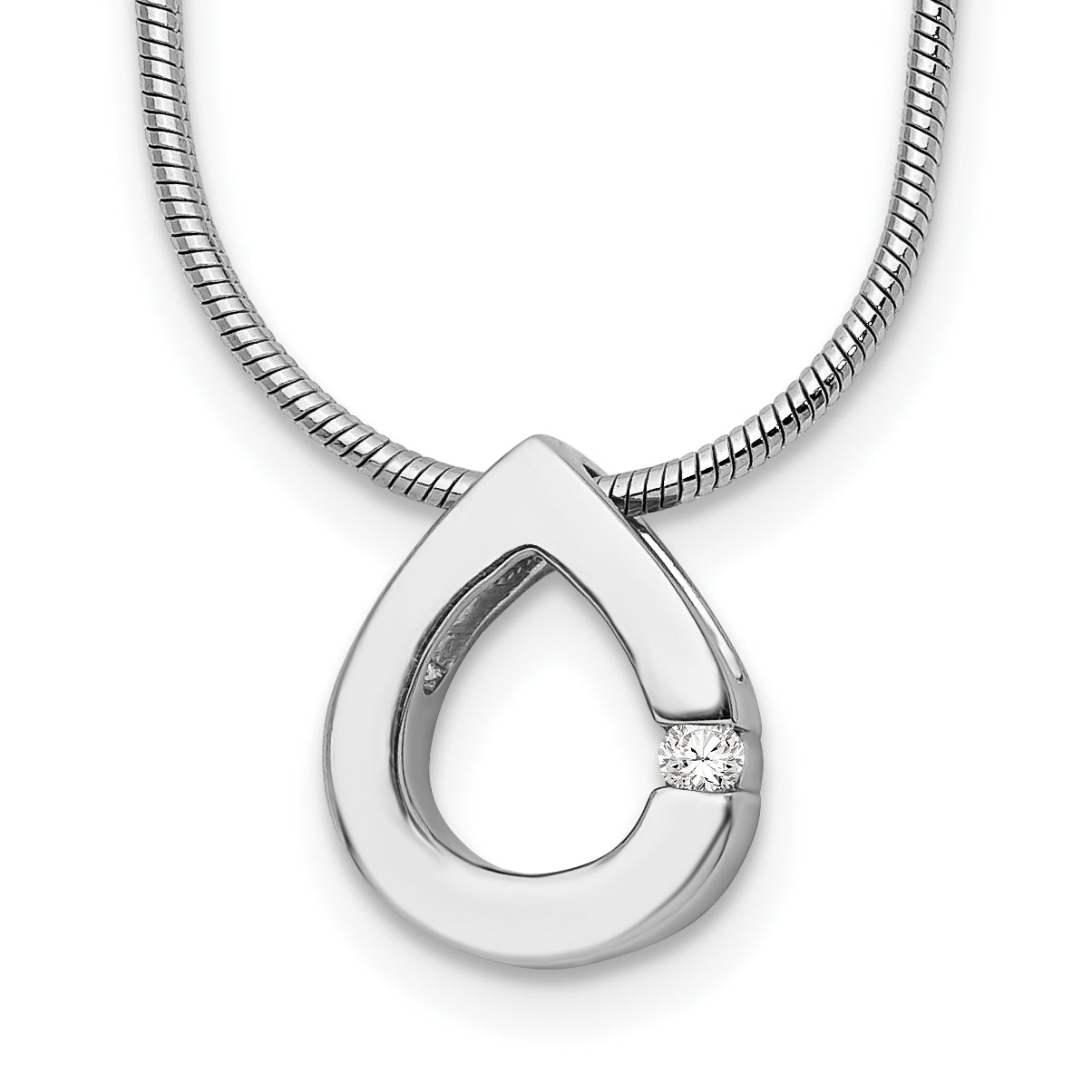 White Ice Sterling Silver Rhodium-plated 18 Inch Diamond Teardrop Necklace with 2 Inch Extender