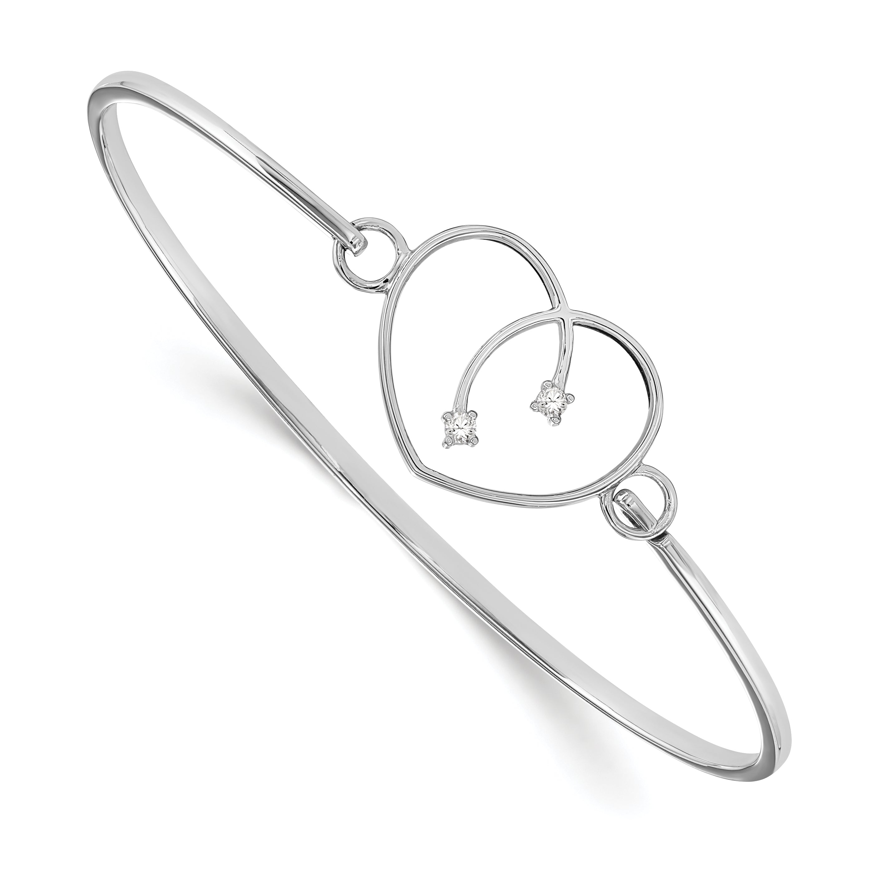 White Ice Sterling Silver Rhodium-plated Diamond Heart Bangle