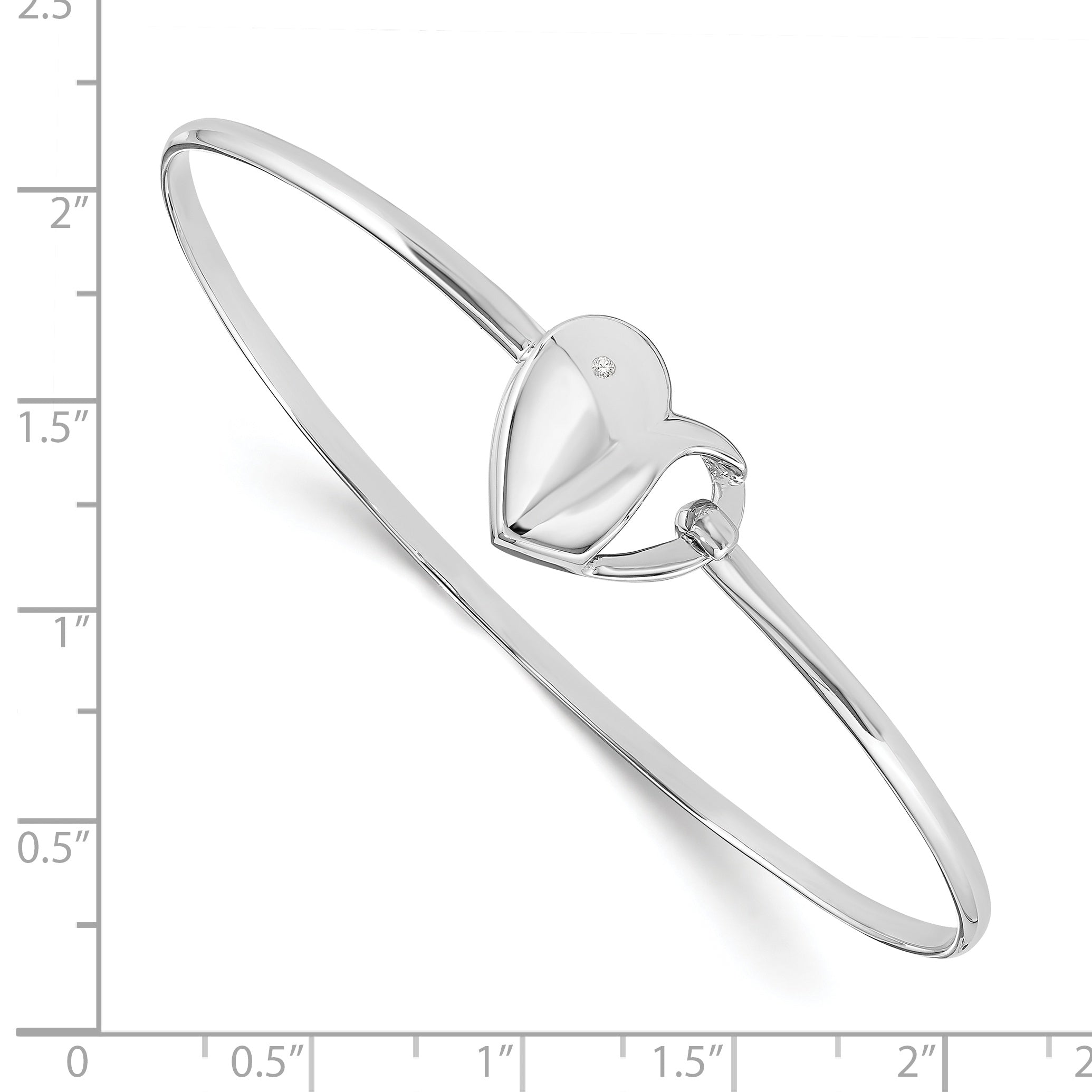 White Ice Sterling Silver Rhodium-plated Diamond Heart Bangle Bracelet