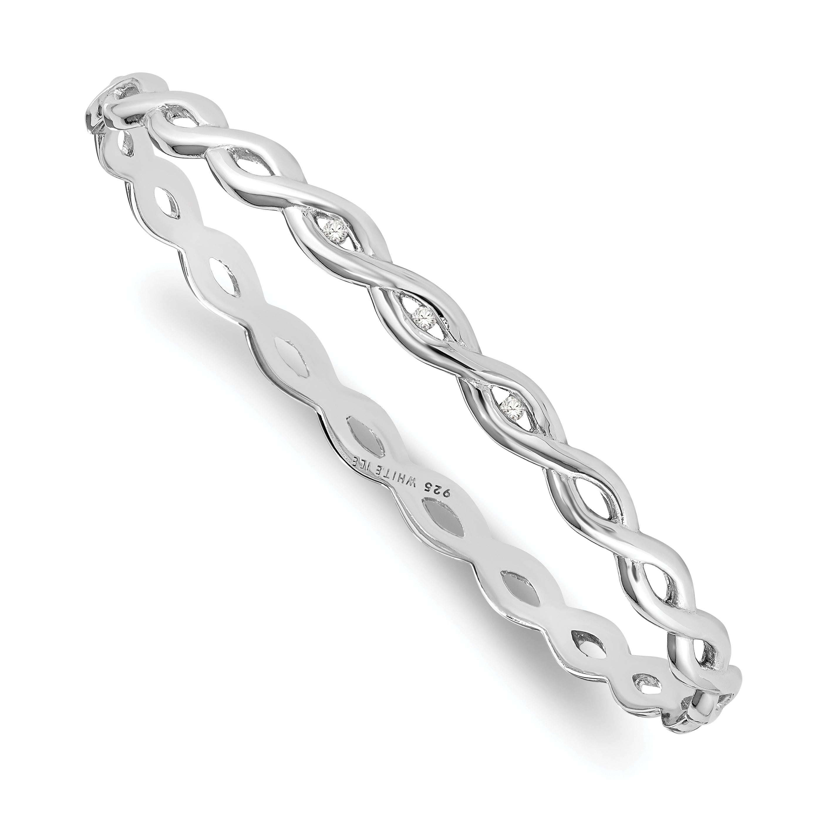 White Ice Sterling Silver Rhodium-plated Diamond Twist Bangle