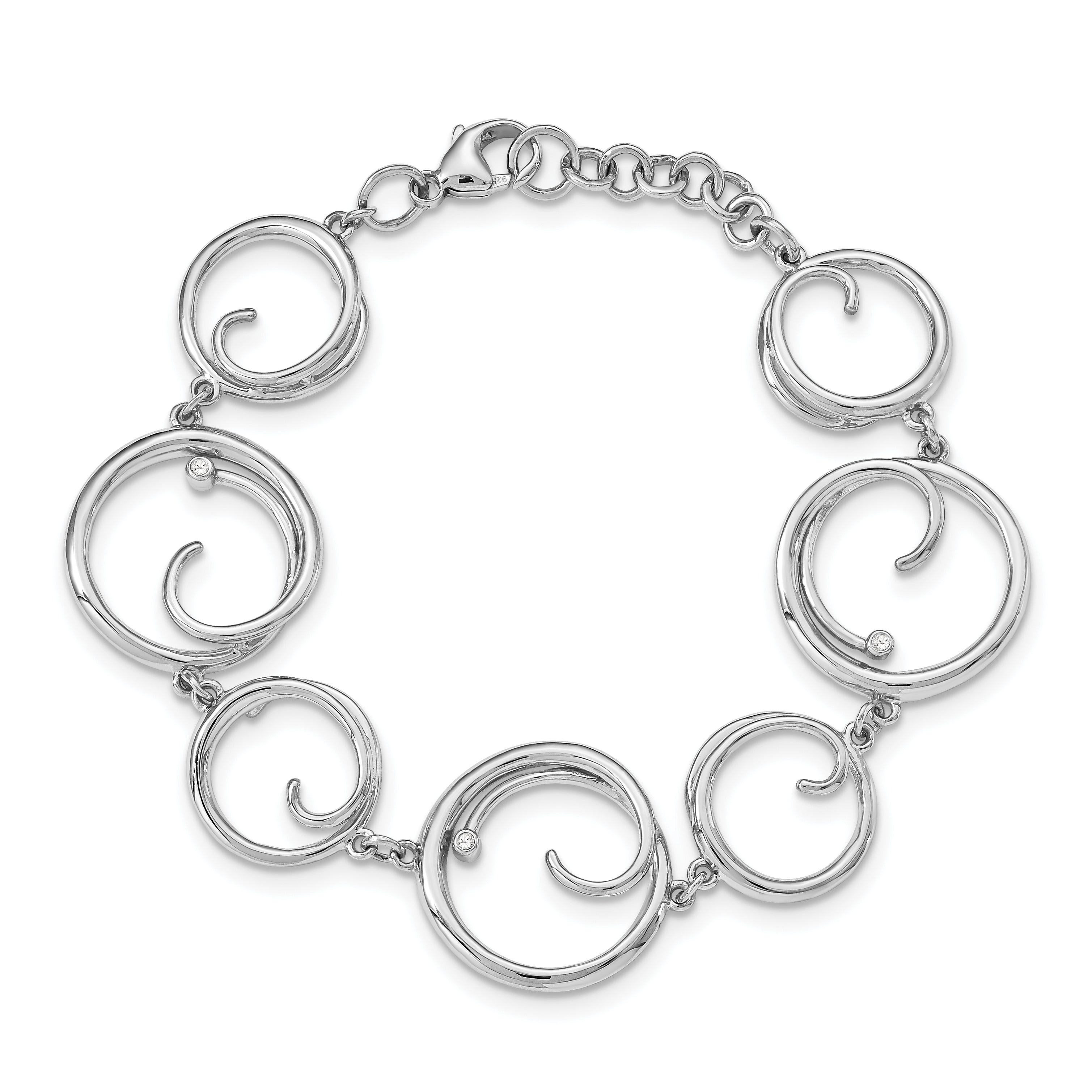 White Ice Sterling Silver Rhodium-plated 7 Inch Diamond Swirl Bracelet with 1 Inch Extender