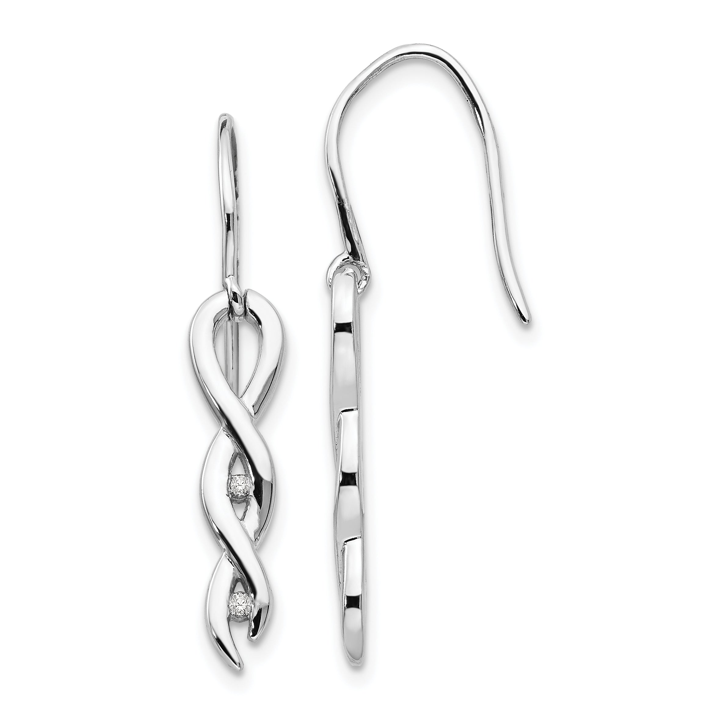 White Ice Sterling Silver Rhodium-plated Diamond Twist Dangle Shepherd Hook Earrings