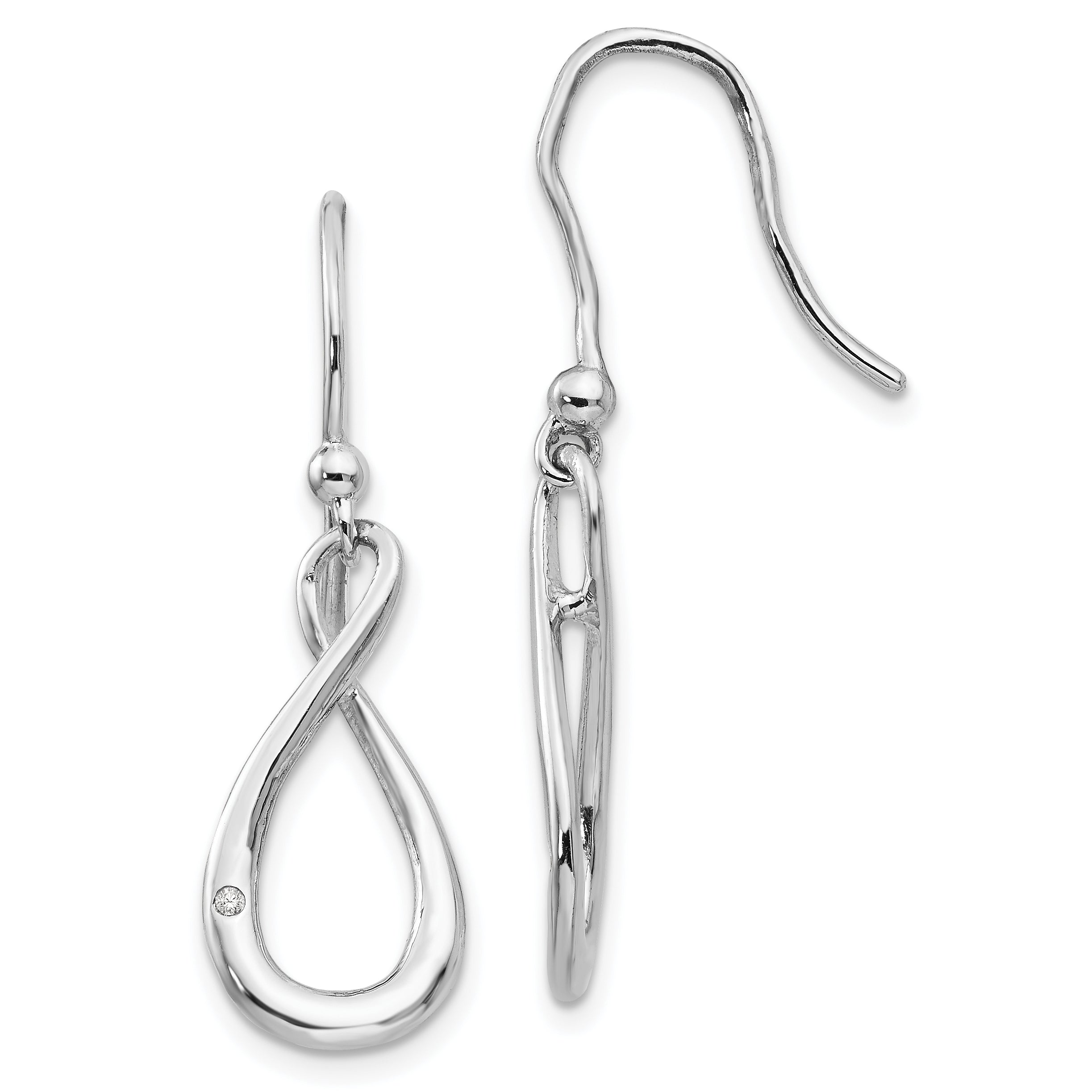 White Ice Sterling Silver Rhodium-plated Diamond Shepherd Hook Dangle Earrings