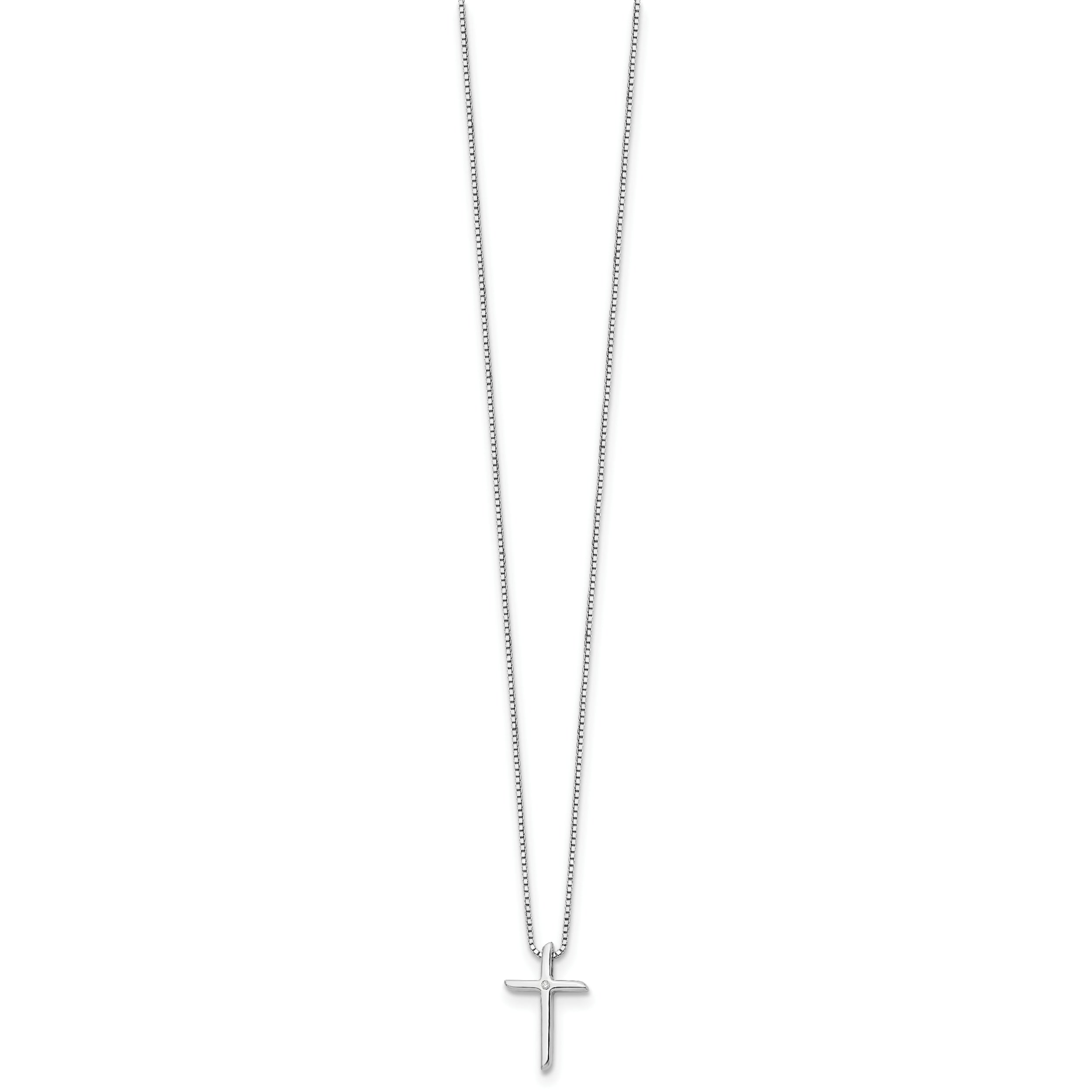 Sterling Silver Diamond Cross Necklace with Rhodium Polished Extender