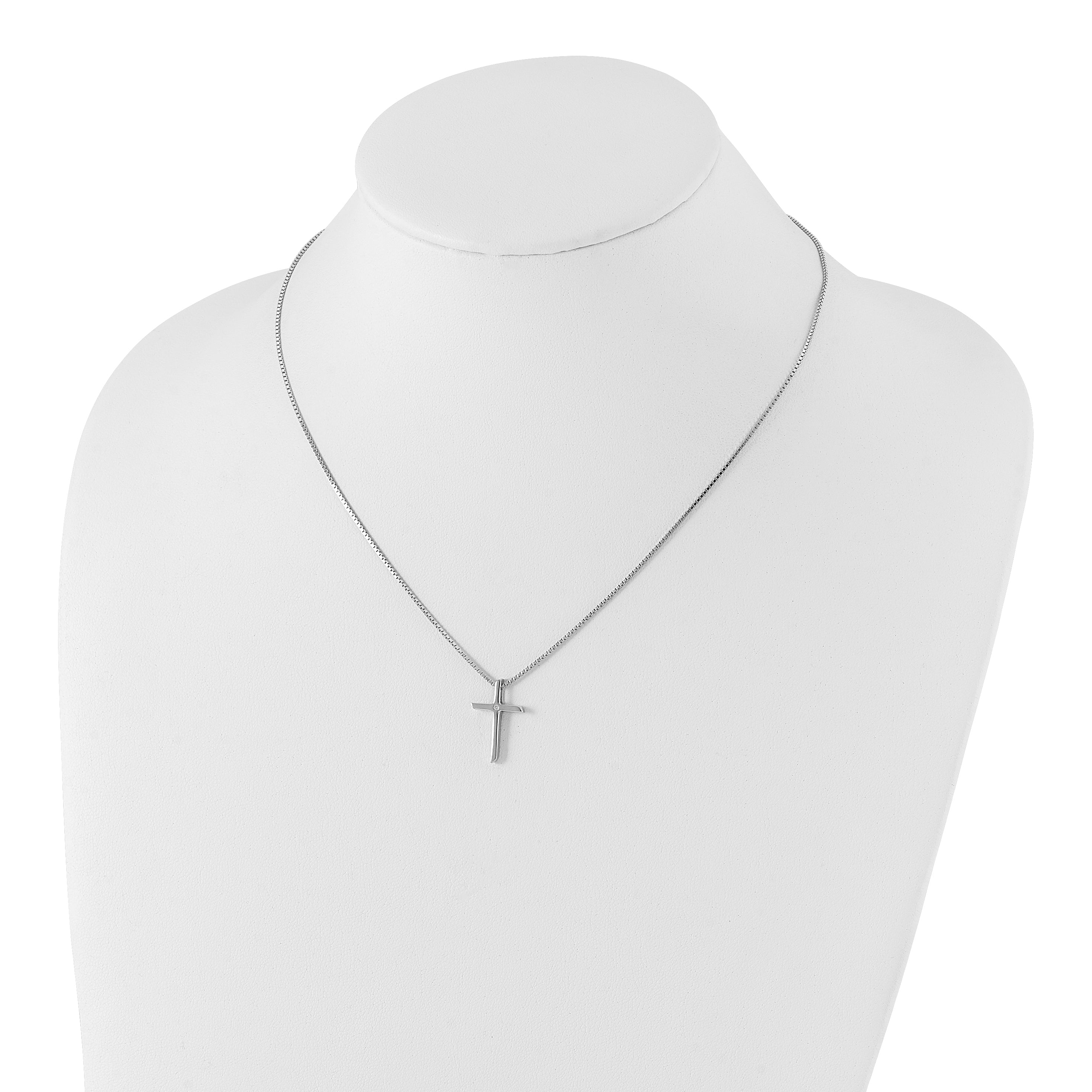 Sterling Silver Diamond Cross Necklace with Rhodium Polished Extender