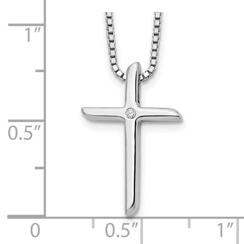 Sterling Silver Diamond Cross Necklace with Rhodium Polished Extender