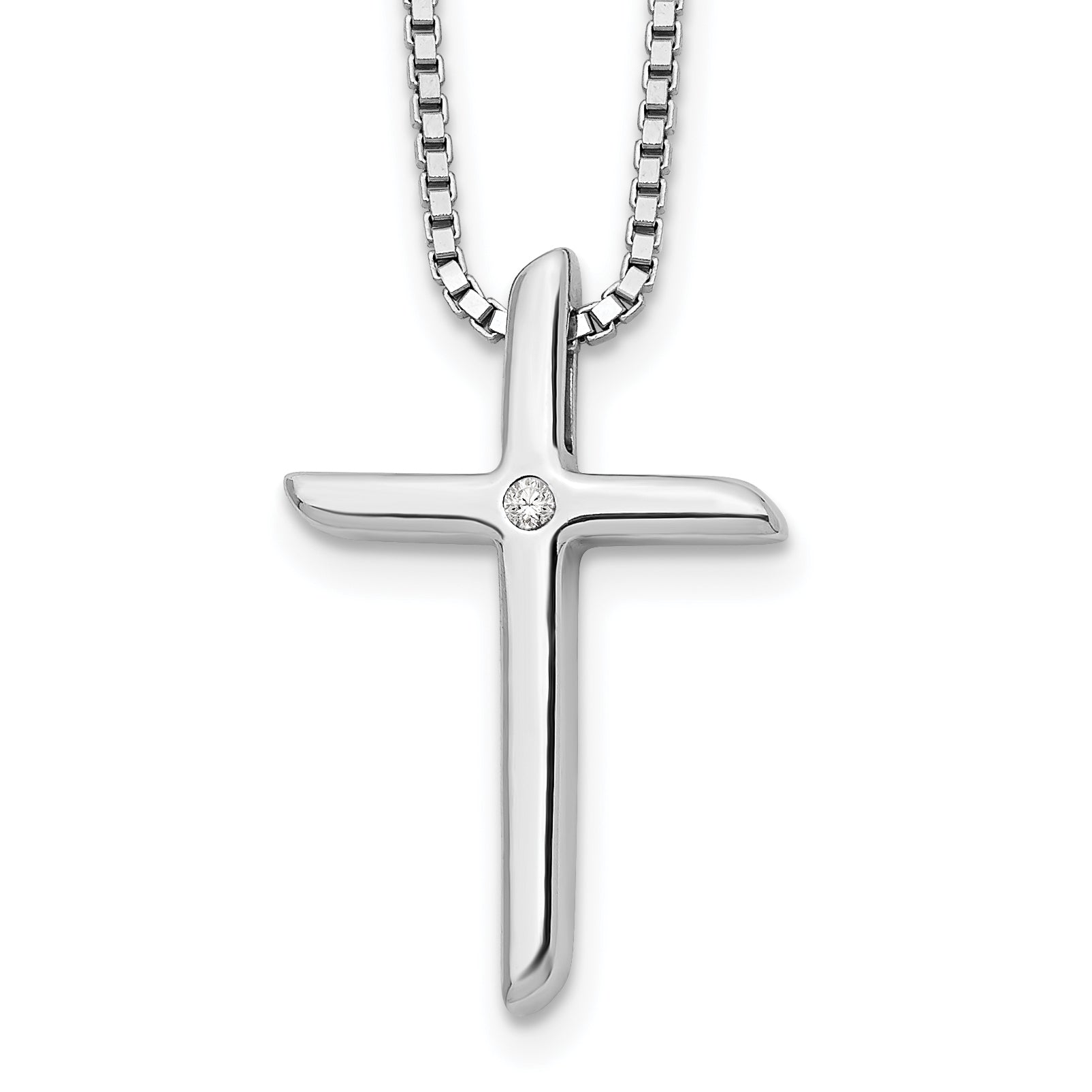 White Ice Sterling Silver Rhodium-plated 18 Inch Diamond Cross Necklace with 2 Inch Extender