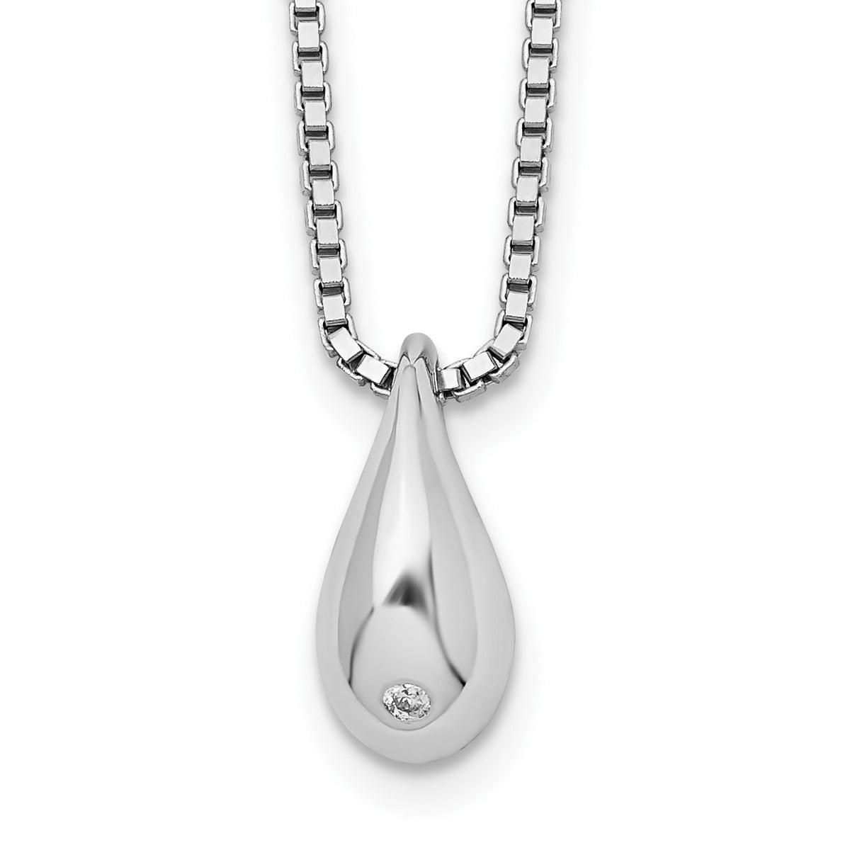 White Ice Sterling Silver Rhodium-plated 18 Inch Diamond Teardrop Necklace with 2 Inch Extender