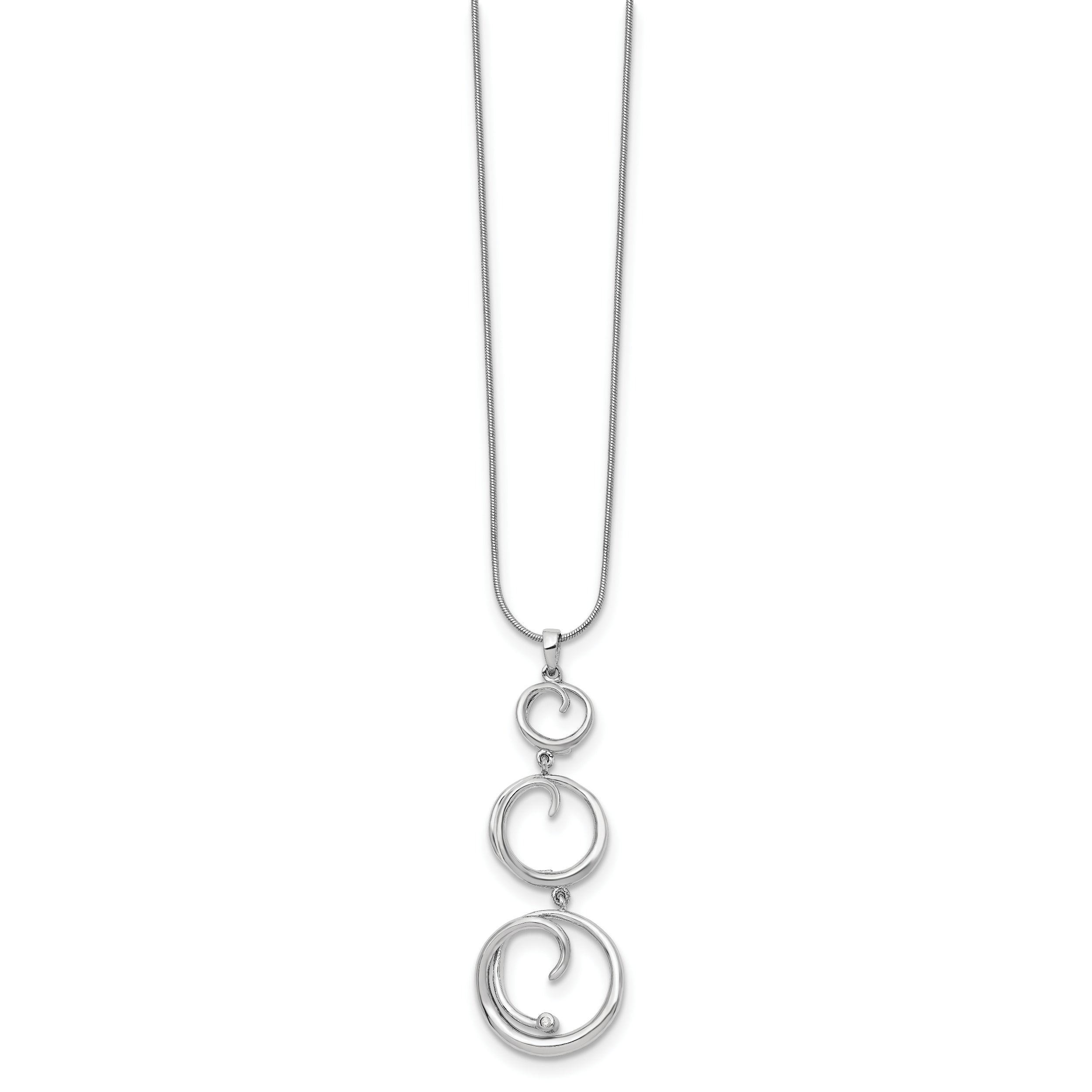 Sterling Silver Diamond Swirl Necklace with Rhodium Plating and Extender