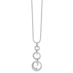 Sterling Silver Diamond Swirl Necklace with Rhodium Plating and Extender