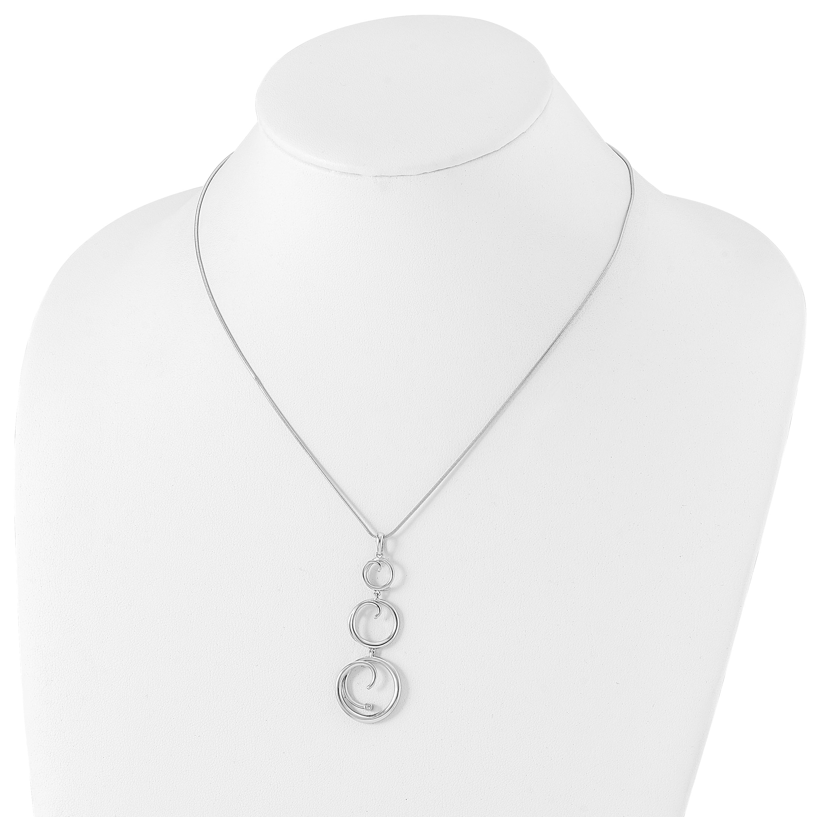 Sterling Silver Diamond Swirl Necklace with Rhodium Plating and Extender