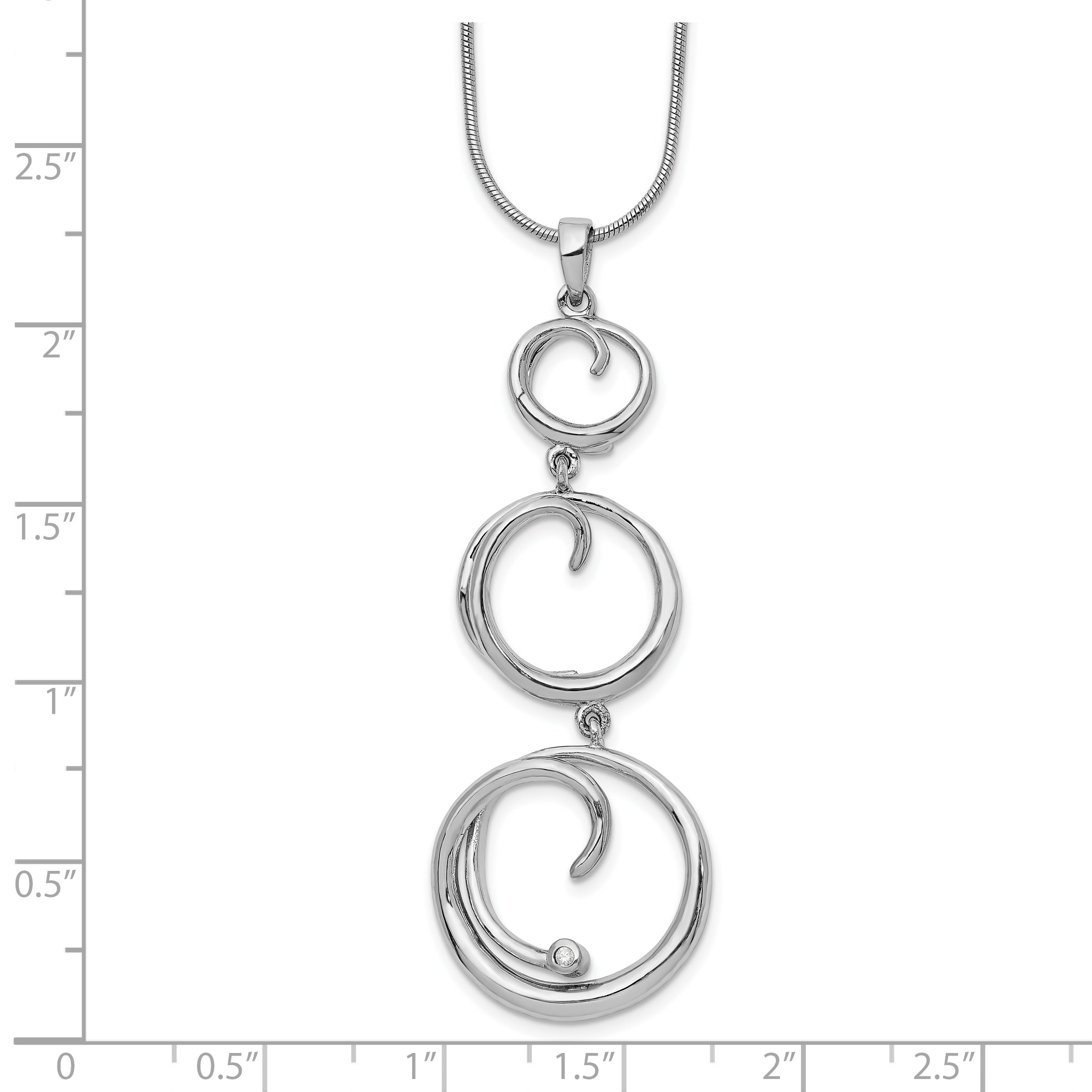 Sterling Silver Diamond Swirl Necklace with Rhodium Plating and Extender