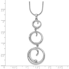 Sterling Silver Diamond Swirl Necklace with Rhodium Plating and Extender