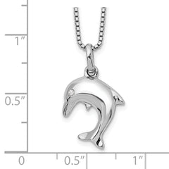 White Ice Sterling Silver Rhodium-plated 18 Inch Diamond Dolphin Necklace with 2 Inch Extender