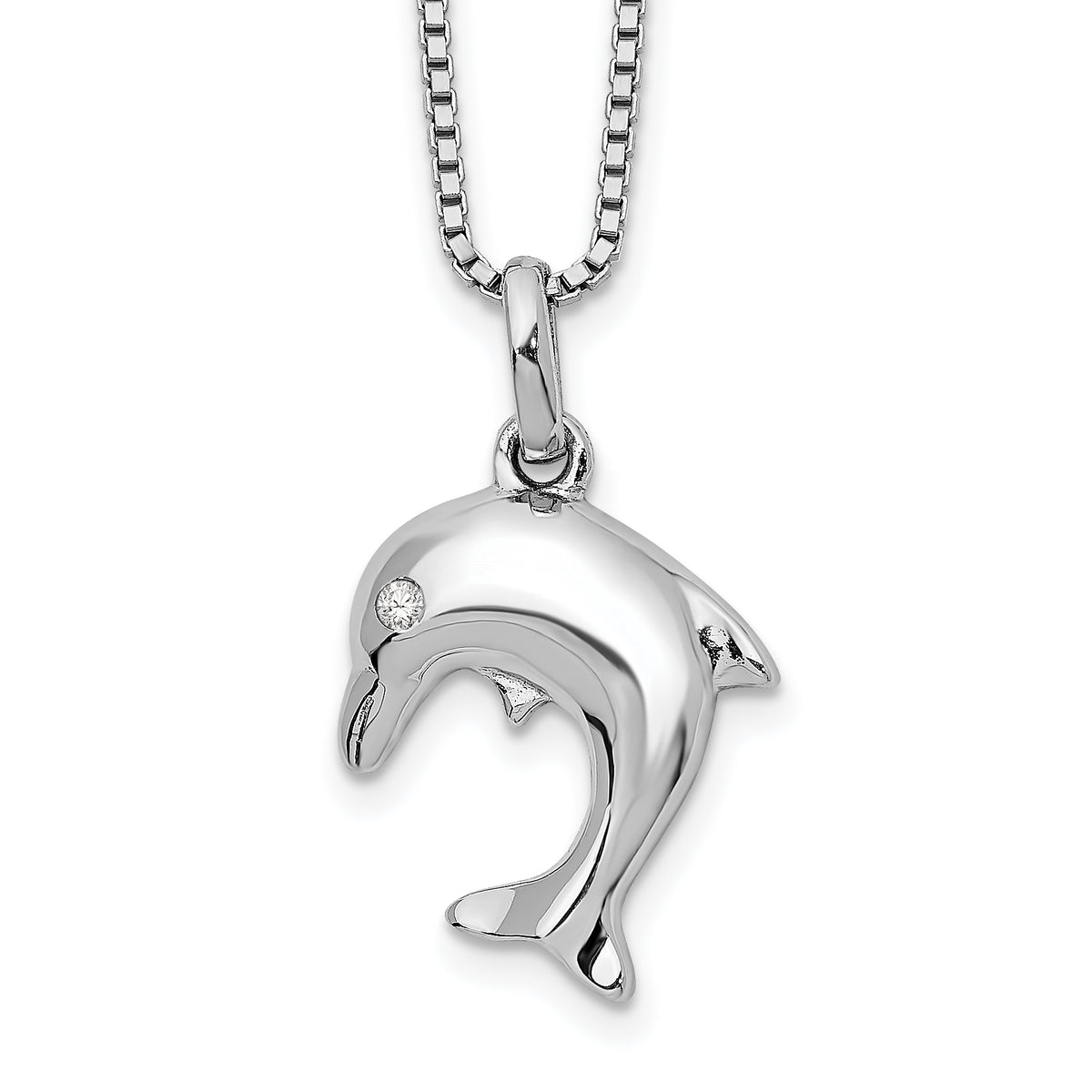 White Ice Sterling Silver Rhodium-plated 18 Inch Diamond Dolphin Necklace with 2 Inch Extender