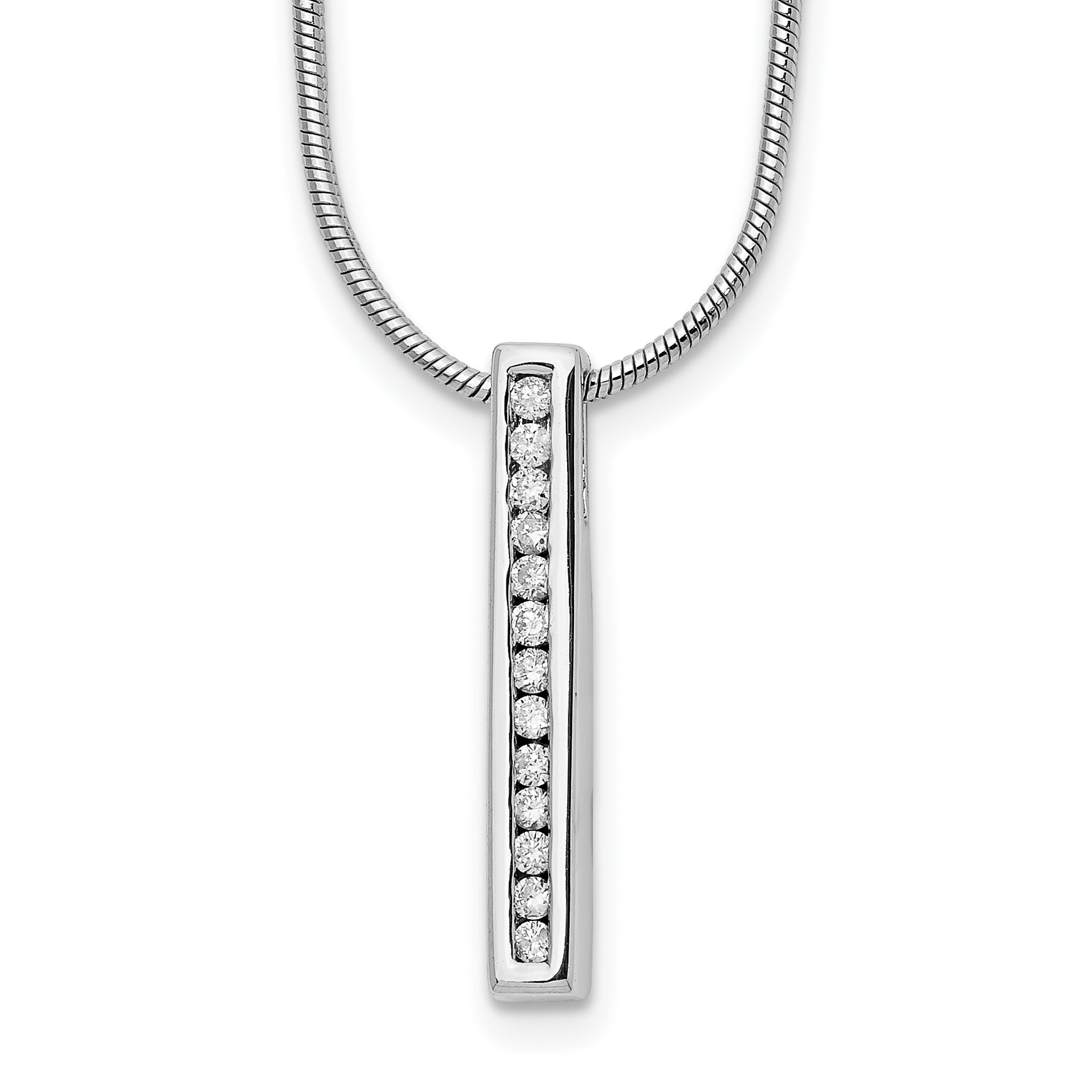 White Ice Sterling Silver Rhodium-plated 18 Inch Chanel-set Diamond Vertical Bar Necklace with 2 Inch Extender