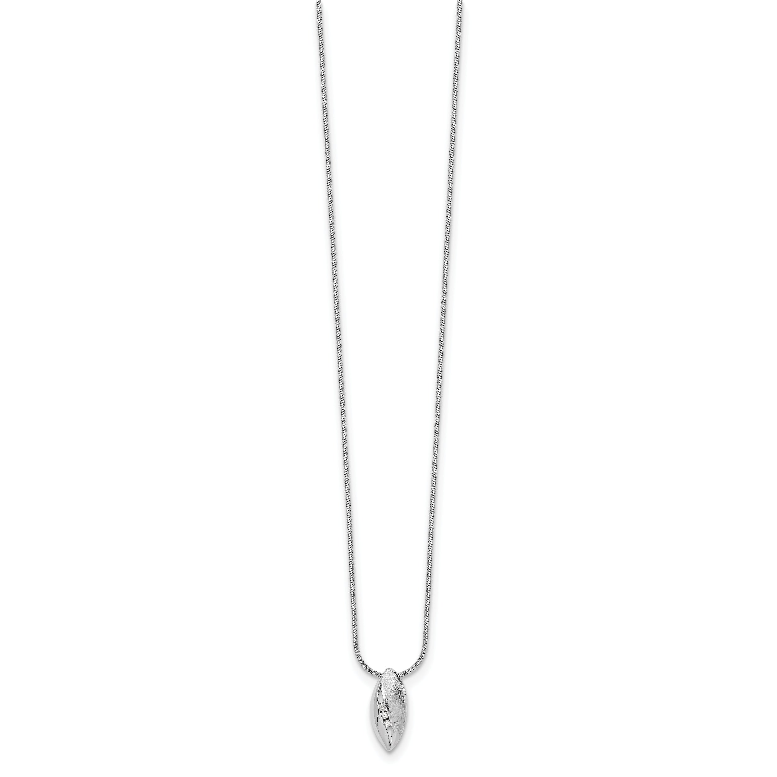 White Ice Sterling Silver Rhodium-plated Satin and Polished 18 Inch Diamond Necklace with 2 Inch Extender