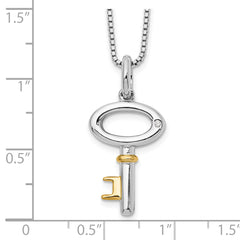 Sophia Jewelers Sterling Silver Gold-Tone Diamond Key Necklace