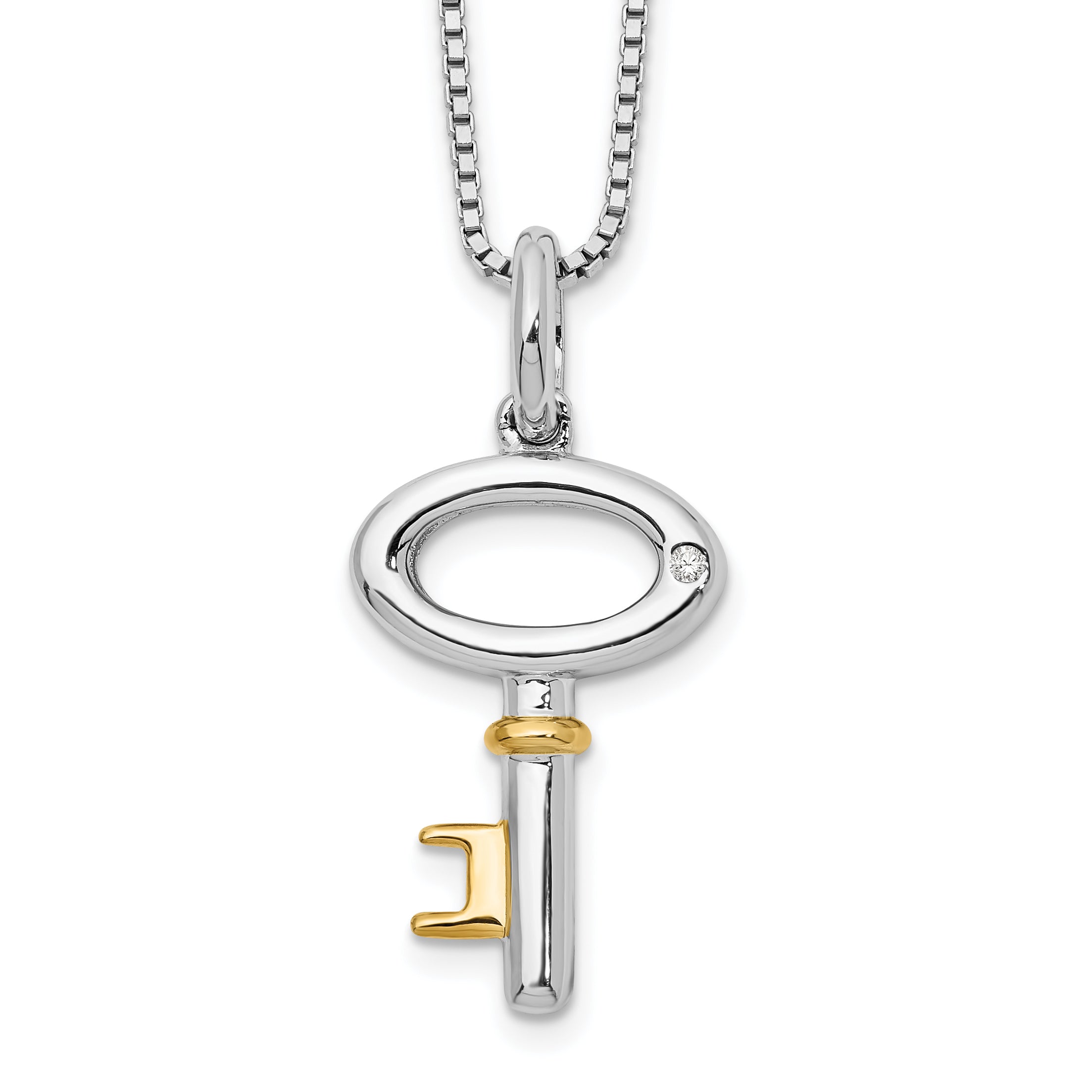 White Ice Sterling Silver Rhodium-plated Gold-tone 18 Inch Diamond Key Necklace with 2 Inch Extender