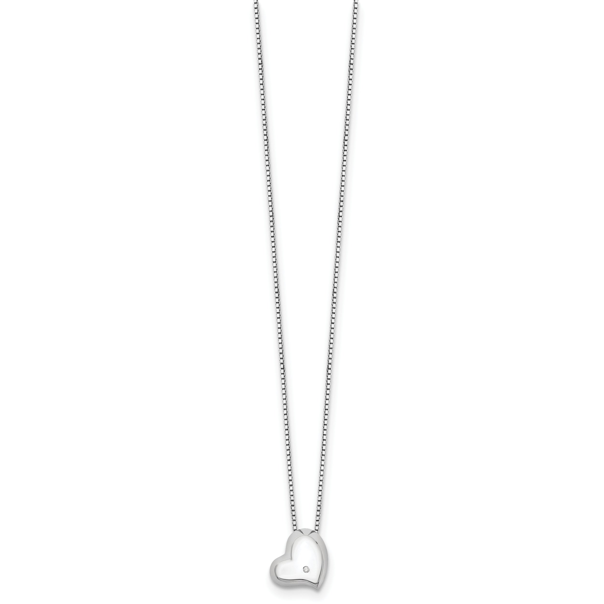 White Ice Sterling Silver Rhodium-plated Satin and Polished 18 Inch Diamond Heart Necklace with 2 Inch Extender