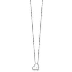 White Ice Sterling Silver Rhodium-plated Satin and Polished 18 Inch Diamond Heart Necklace with 2 Inch Extender