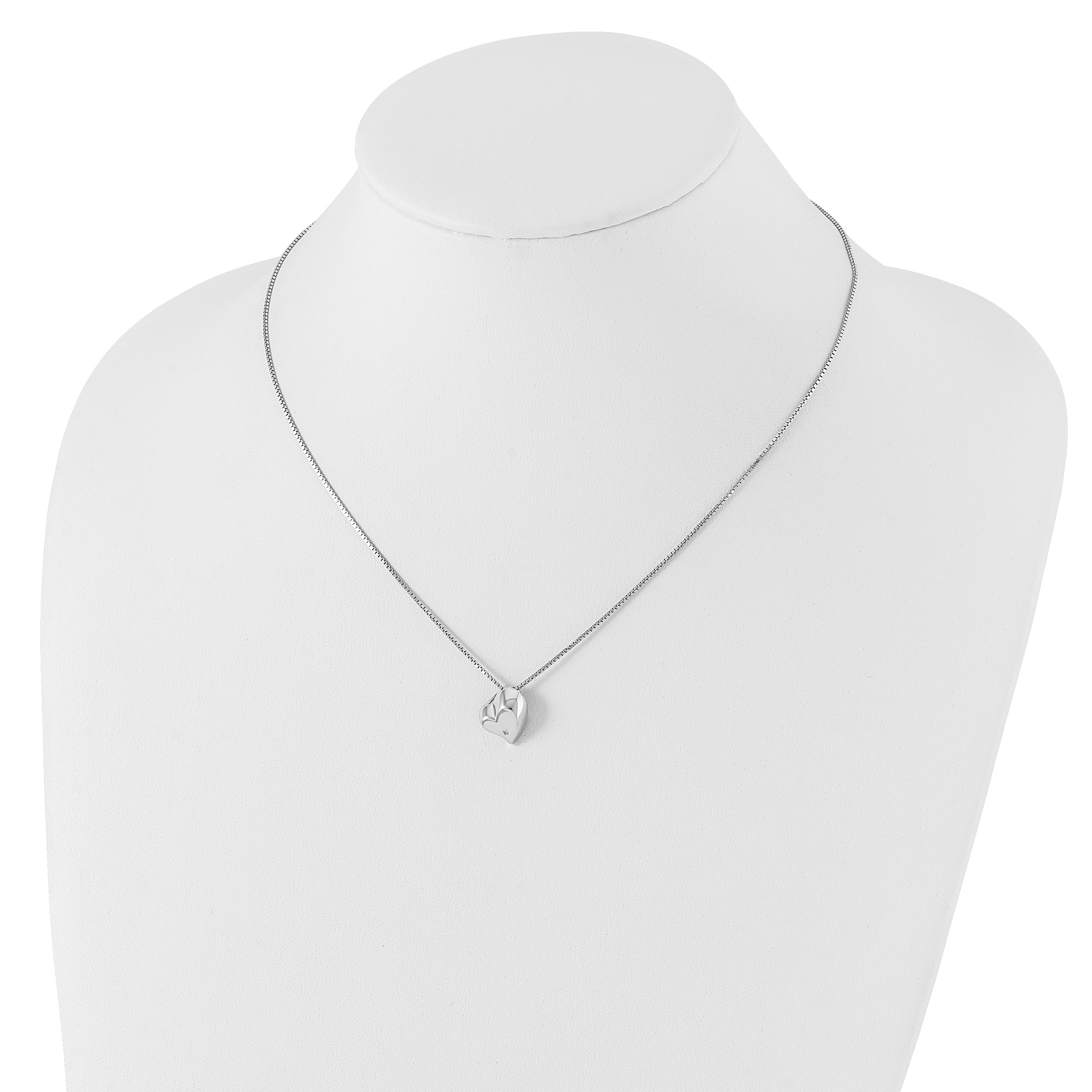 White Ice Sterling Silver Rhodium-plated Satin and Polished 18 Inch Diamond Heart Necklace with 2 Inch Extender