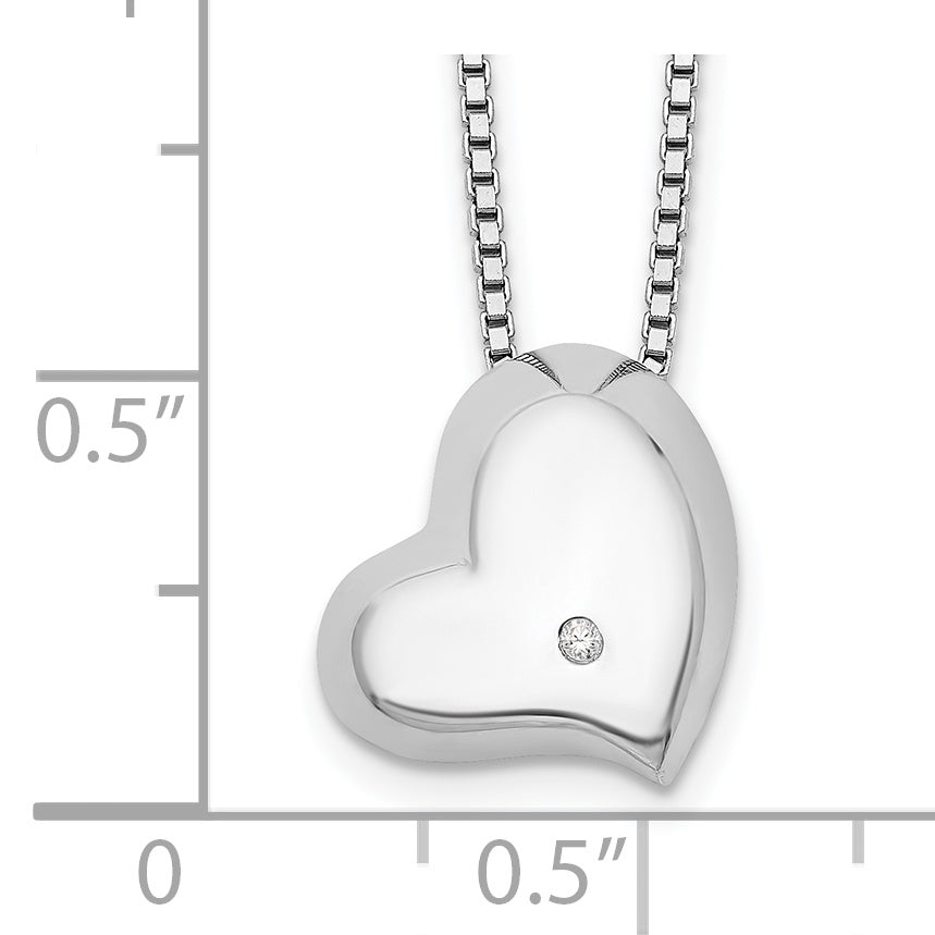 White Ice Sterling Silver Rhodium-plated Satin and Polished 18 Inch Diamond Heart Necklace with 2 Inch Extender