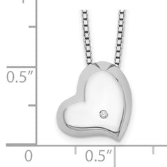 White Ice Sterling Silver Rhodium-plated Satin and Polished 18 Inch Diamond Heart Necklace with 2 Inch Extender