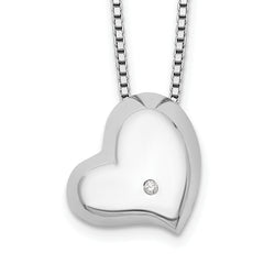 White Ice Sterling Silver Rhodium-plated Satin and Polished 18 Inch Diamond Heart Necklace with 2 Inch Extender