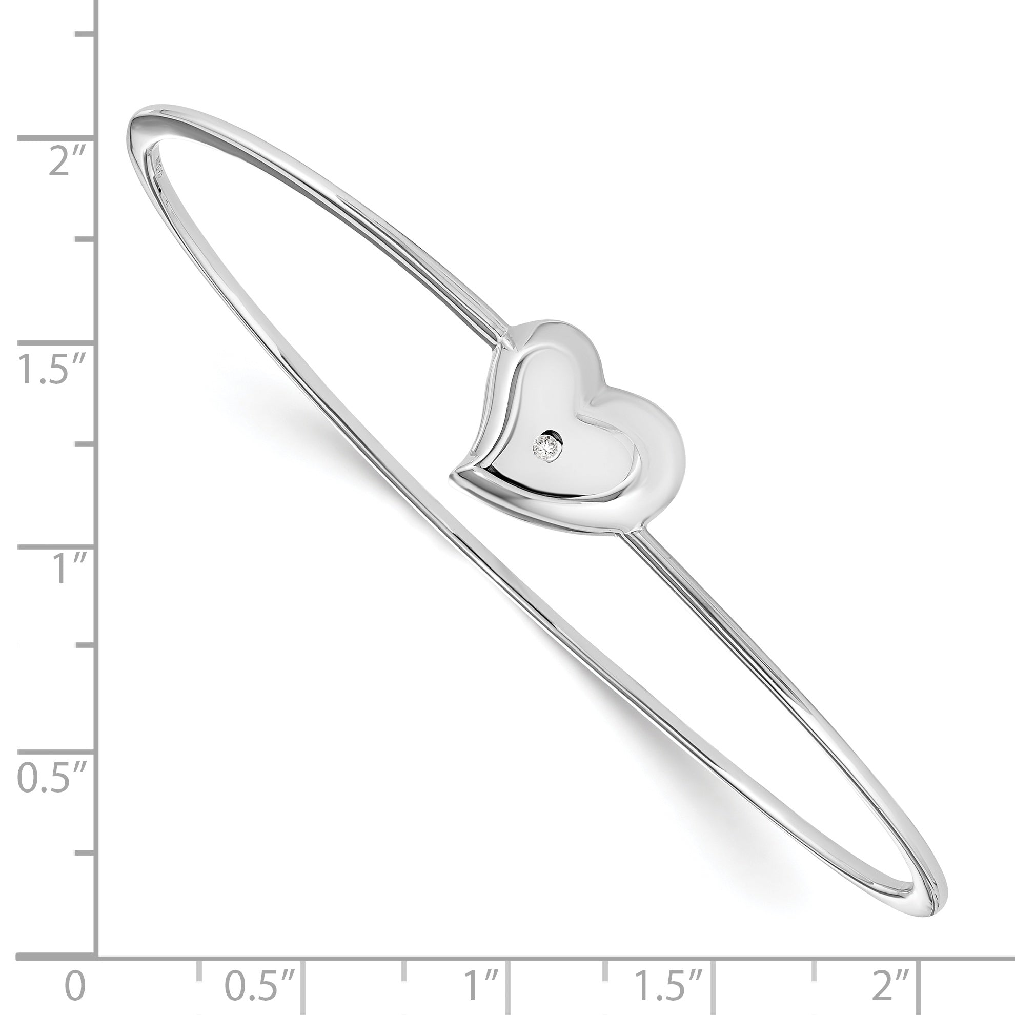 White Ice 925 Sterling Silver Diamond Heart Bangle with Rhodium Finish Luxury