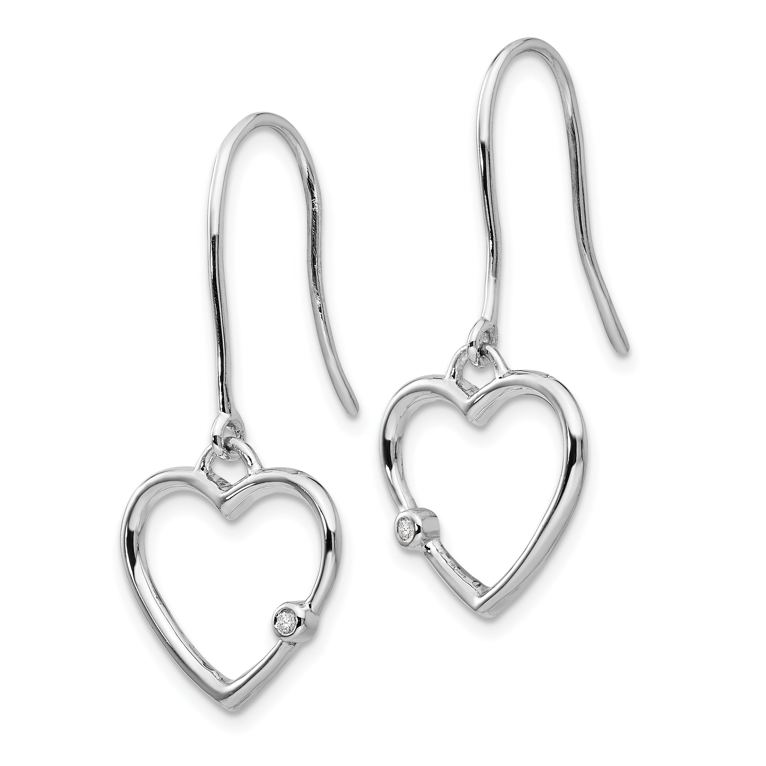 White Ice Sterling Silver Rhodium-plated Diamond Heart Shepherd Hook Dangle Earrings