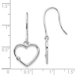 White Ice Sterling Silver Rhodium-plated Diamond Heart Shepherd Hook Dangle Earrings