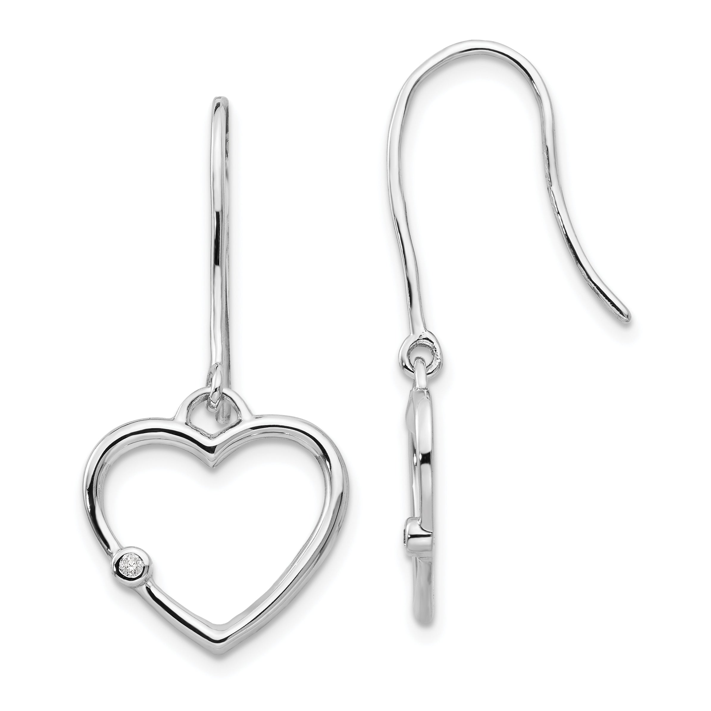 White Ice Sterling Silver Rhodium-plated Diamond Heart Shepherd Hook Dangle Earrings