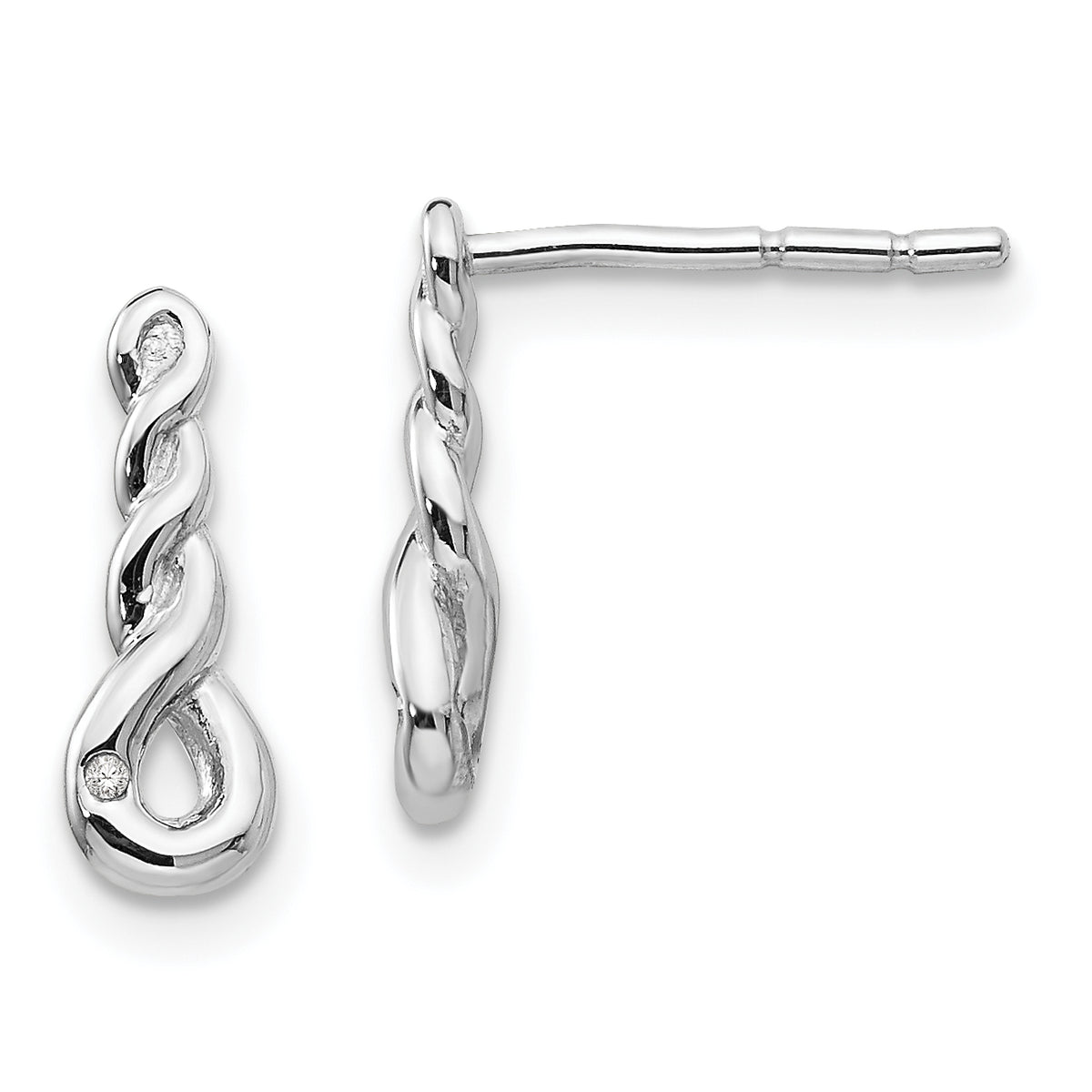 White Ice Sterling Silver Rhodium-plated Twisted Diamond Post Dangle Earrings